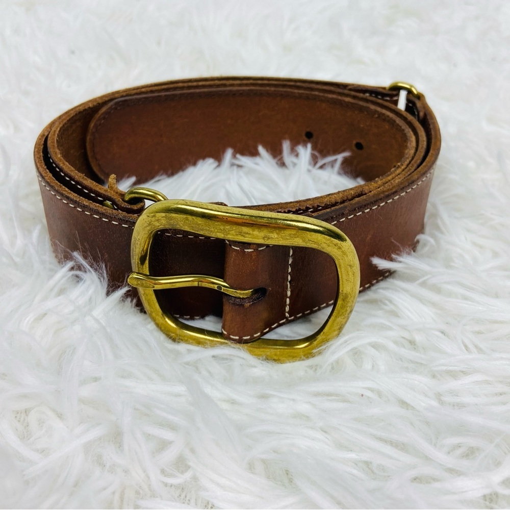 TALBOTS brown 100% genuine leather brass buckle belt size medium - Picture 13 of 17